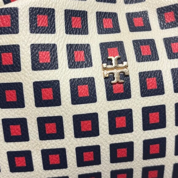 Tory Burch Kerrington Milano Square Backpack Geo Print Navy Red | EUC - Picture 5 of 9